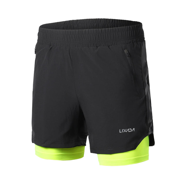 Lixada Men 2 in 1 Running Shorts Quick Drying Breathable Active Training Exercise Jogging Marathon Cycle Shorts - Vogue Vista UK
