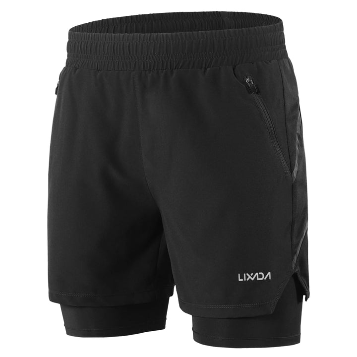 Lixada Men 2 in 1 Running Shorts Quick Drying Breathable Active Training Exercise Jogging Marathon Cycle Shorts - Vogue Vista UK