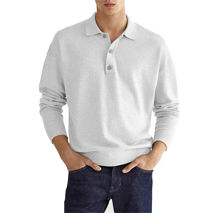 Men's Long Sleeve POLO Shirt Solid Color Lapel Button Office Commuter Business Casual Pullover Fashion Sports T-shirt S-3XL - Vogue Vista UK