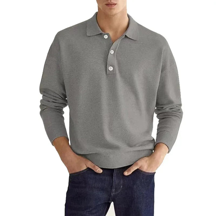 Men's Long Sleeve POLO Shirt Solid Color Lapel Button Office Commuter Business Casual Pullover Fashion Sports T-shirt S-3XL - Vogue Vista UK