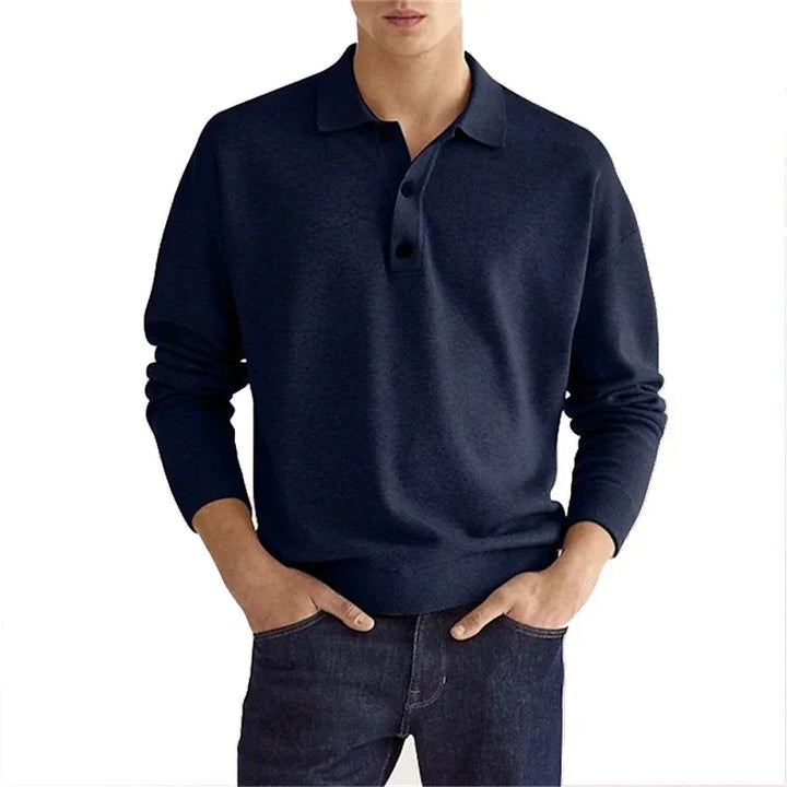 Men's Long Sleeve POLO Shirt Solid Color Lapel Button Office Commuter Business Casual Pullover Fashion Sports T-shirt S-3XL - Vogue Vista UK