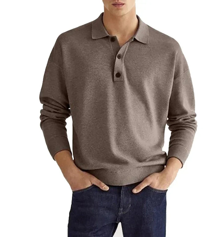 Men's Long Sleeve POLO Shirt Solid Color Lapel Button Office Commuter Business Casual Pullover Fashion Sports T-shirt S-3XL - Vogue Vista UK