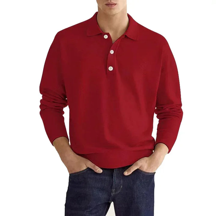 Men's Long Sleeve POLO Shirt Solid Color Lapel Button Office Commuter Business Casual Pullover Fashion Sports T-shirt S-3XL - Vogue Vista UK