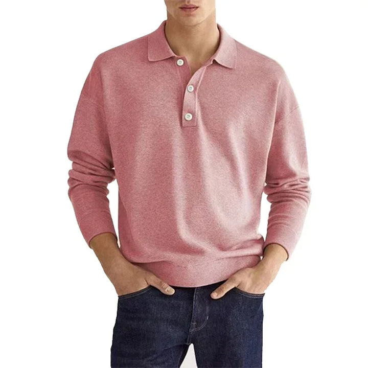 Men's Long Sleeve POLO Shirt Solid Color Lapel Button Office Commuter Business Casual Pullover Fashion Sports T-shirt S-3XL - Vogue Vista UK
