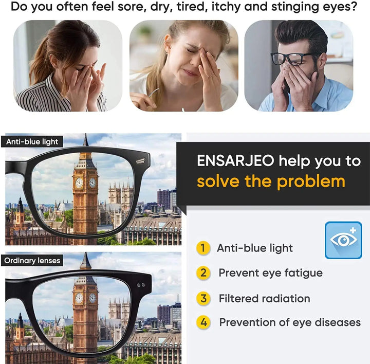 Blue Light Blocking Glasses Square Nerd Eyeglasses Frame Anti Blue Ray Computer Game Glasses - Vogue Vista UK