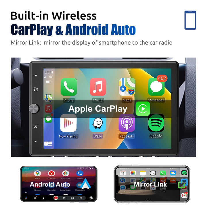 IPS Touchscreen Car Stereo Wireless Apple,Android Auto USB AUX TF FM Bluetooth - Vogue Vista UK