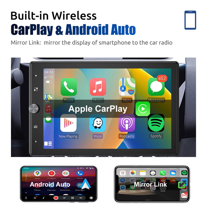 IPS Touchscreen Car Stereo Wireless Apple,Android Auto USB AUX TF FM Bluetooth - Vogue Vista UK