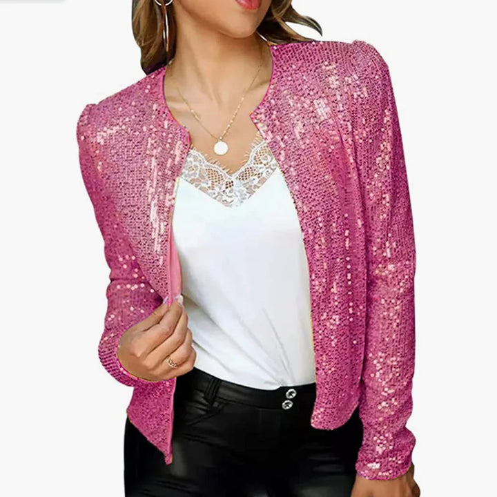 2024 New Women's Sequin Jacket Open Front Casual Long Sleeve Cardigan Coat Collarless Glitter Short Jacket Chaquetas - Vogue Vista UK