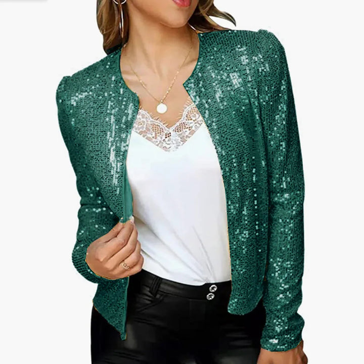 2024 New Women's Sequin Jacket Open Front Casual Long Sleeve Cardigan Coat Collarless Glitter Short Jacket Chaquetas - Vogue Vista UK