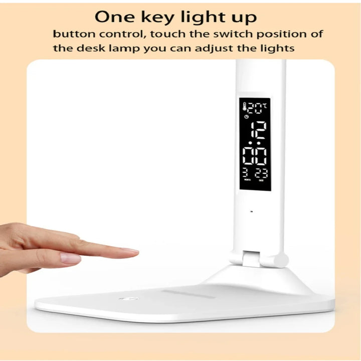 Led Table Lamp  Foldable USB Rechargeable With Alarm Clock Thermometer Dimmable Night Light  Desk Study Reading Lamp Desk setup - Vogue Vista UK