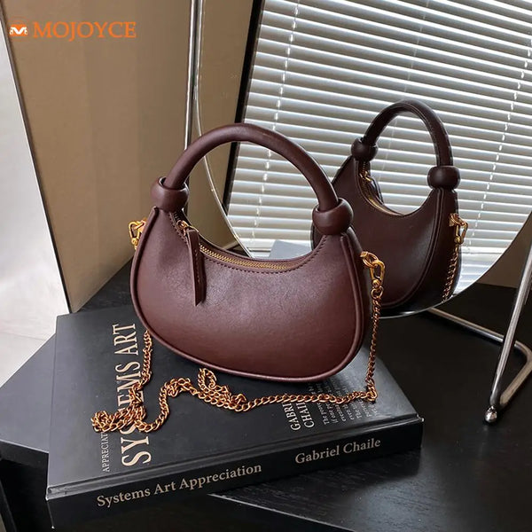 2025 New PU Leather Handbag Solid Casual Crossbody Bags for Women Zipper Top-Handle Bags Chain Shoulder Bags Trend Crescent Bags - Vogue Vista UK