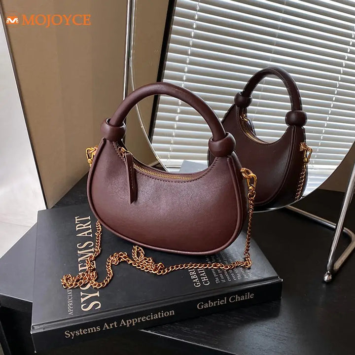 2025 New PU Leather Handbag Solid Casual Crossbody Bags for Women Zipper Top-Handle Bags Chain Shoulder Bags Trend Crescent Bags - Vogue Vista UK