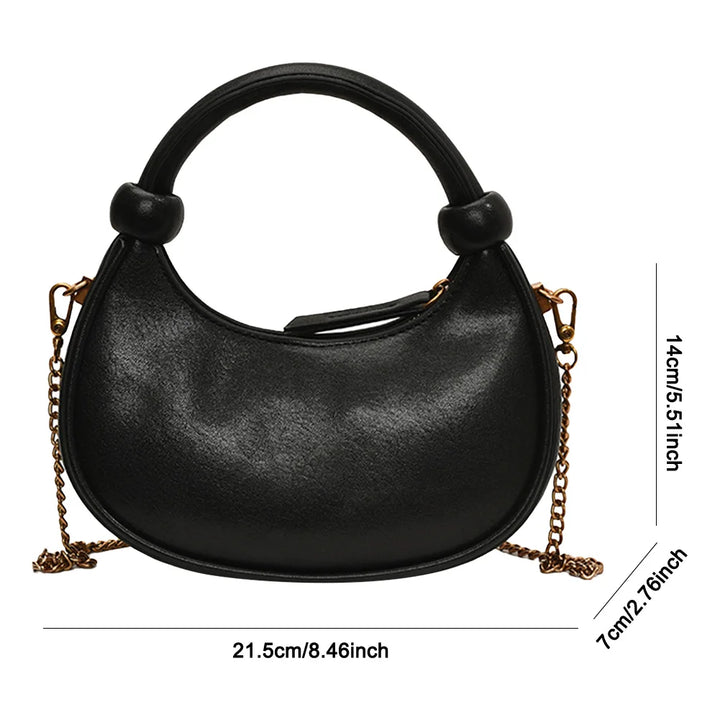 2025 New PU Leather Handbag Solid Casual Crossbody Bags for Women Zipper Top-Handle Bags Chain Shoulder Bags Trend Crescent Bags - Vogue Vista UK