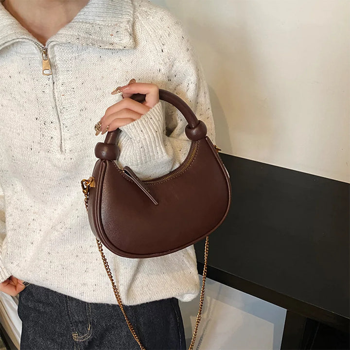 2025 New PU Leather Handbag Solid Casual Crossbody Bags for Women Zipper Top-Handle Bags Chain Shoulder Bags Trend Crescent Bags - Vogue Vista UK
