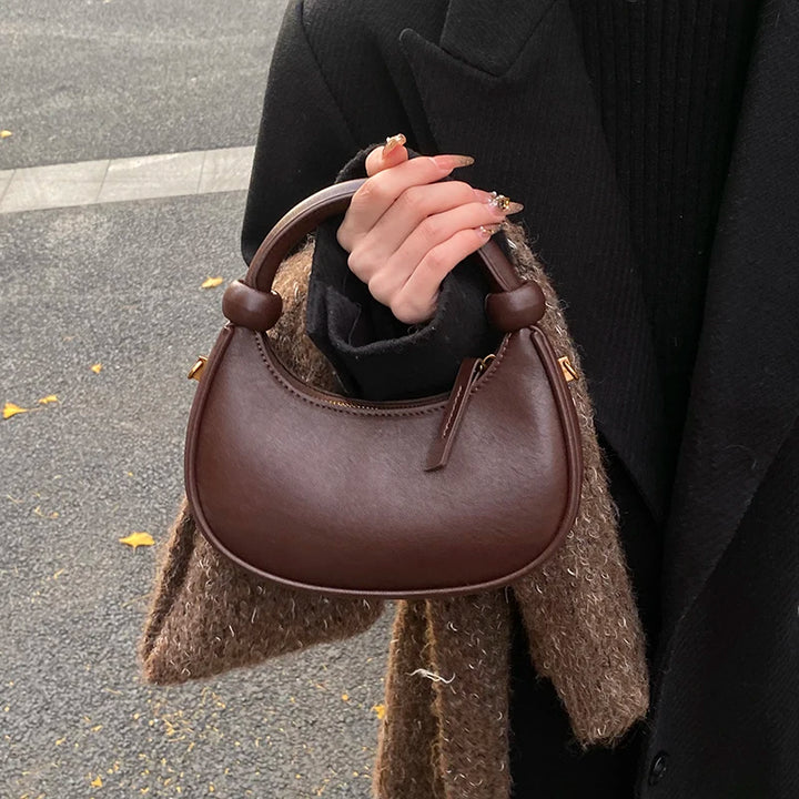 2025 New PU Leather Handbag Solid Casual Crossbody Bags for Women Zipper Top-Handle Bags Chain Shoulder Bags Trend Crescent Bags - Vogue Vista UK