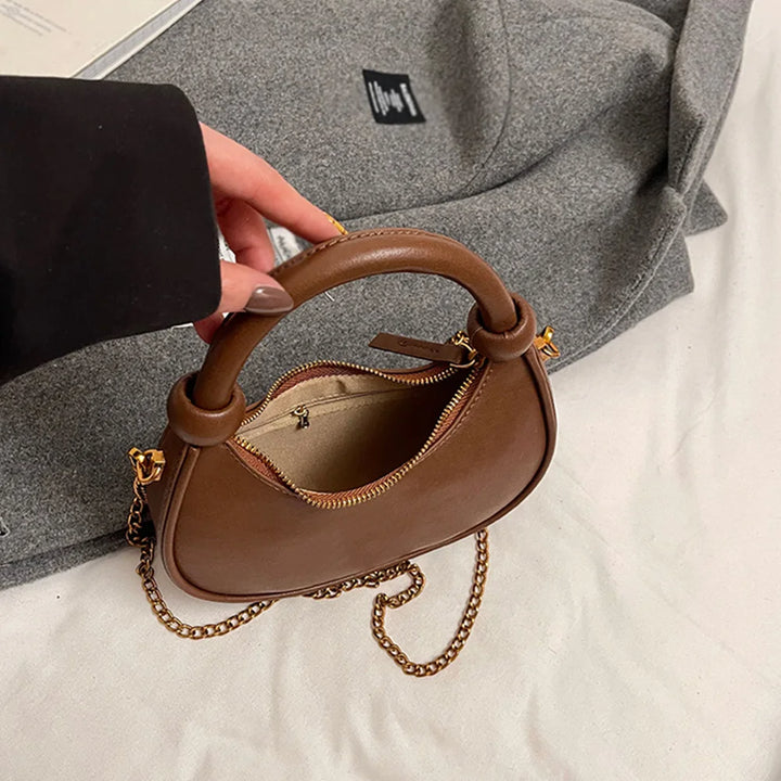 2025 New PU Leather Handbag Solid Casual Crossbody Bags for Women Zipper Top-Handle Bags Chain Shoulder Bags Trend Crescent Bags - Vogue Vista UK