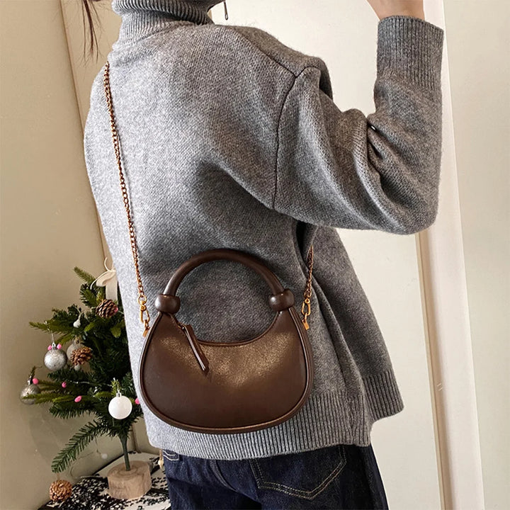 2025 New PU Leather Handbag Solid Casual Crossbody Bags for Women Zipper Top-Handle Bags Chain Shoulder Bags Trend Crescent Bags - Vogue Vista UK