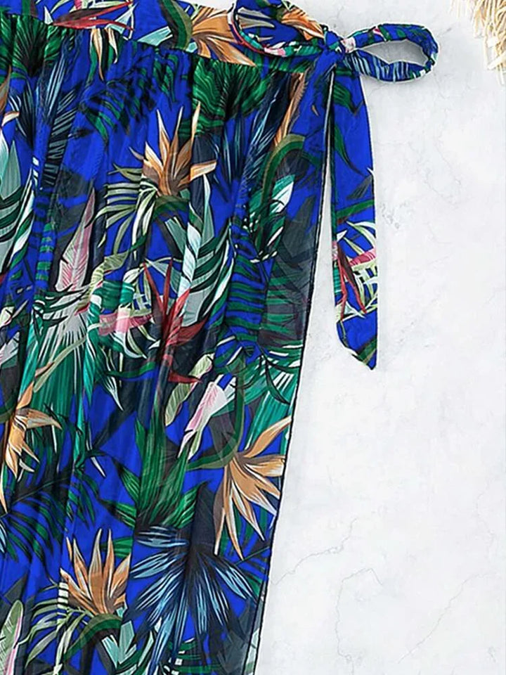 2025 Tropical Print Cut Out Halter One Piece Swimusit with Beach Skirt Bikini Swimwear Women Bathing Suit Swimming Biquini - Vogue Vista UK