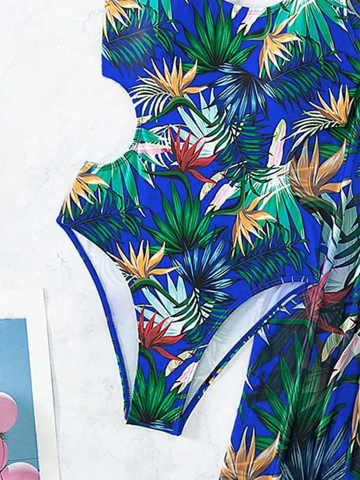 2025 Tropical Print Cut Out Halter One Piece Swimusit with Beach Skirt Bikini Swimwear Women Bathing Suit Swimming Biquini - Vogue Vista UK