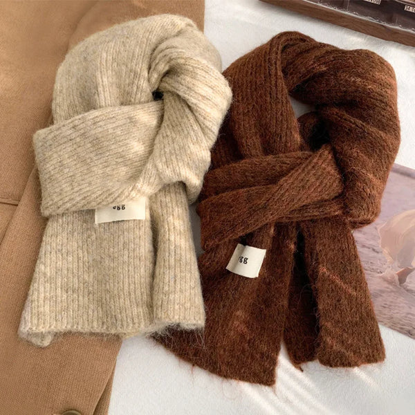 Solid Color Knitted Scarf for Women in Winter High-end Korean Version Versatile and Popular in Winter Warm and Thick Scarf - Vogue Vista UK