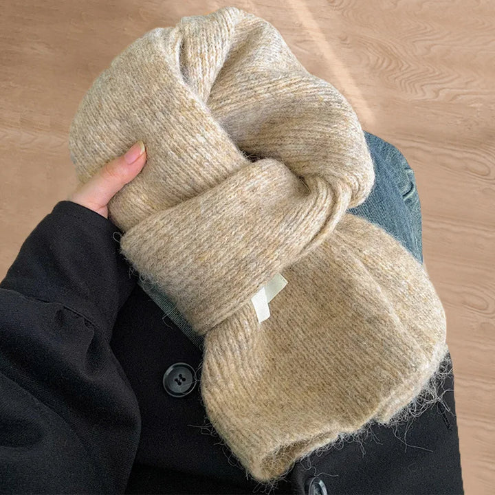 Solid Color Knitted Scarf for Women in Winter High-end Korean Version Versatile and Popular in Winter Warm and Thick Scarf - Vogue Vista UK