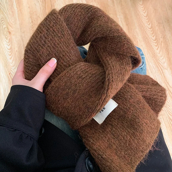 Solid Color Knitted Scarf for Women in Winter High-end Korean Version Versatile and Popular in Winter Warm and Thick Scarf - Vogue Vista UK