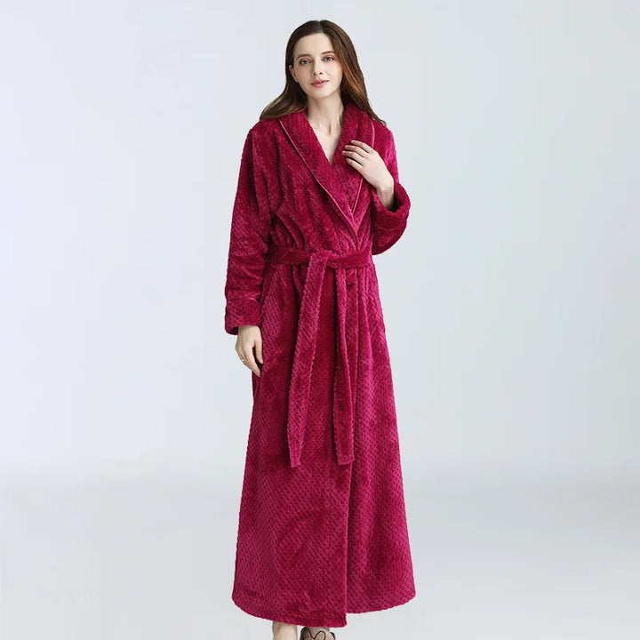 Women Thermal Luxury Flannel Extra Long Bath Robe Winter Sexy Grid Fur Bathrobe Warm Kimono Dressing Gown Bridesmaid Robes - Vogue Vista UK