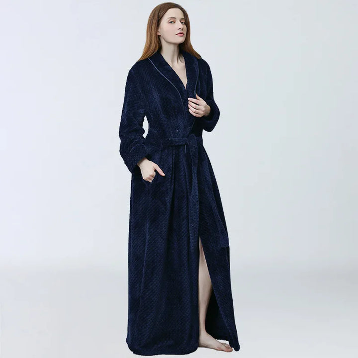 Women Thermal Luxury Flannel Extra Long Bath Robe Winter Sexy Grid Fur Bathrobe Warm Kimono Dressing Gown Bridesmaid Robes - Vogue Vista UK