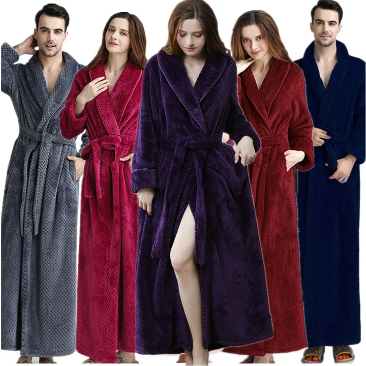 Women Thermal Luxury Flannel Extra Long Bath Robe Winter Sexy Grid Fur Bathrobe Warm Kimono Dressing Gown Bridesmaid Robes - Vogue Vista UK