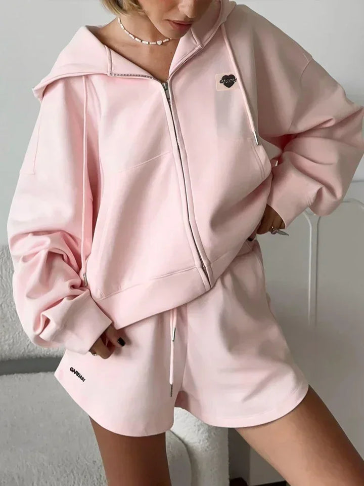 Spring Women's Summer Suit with Shorts Cotton Oversize Pink  Top and Shorts Set Two-piece Casual Tracksuit with Shorts for Women - Vogue Vista UK
