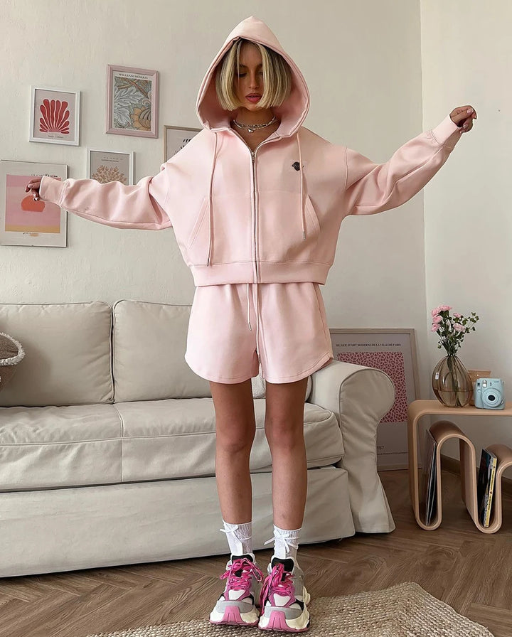 Spring Women's Summer Suit with Shorts Cotton Oversize Pink  Top and Shorts Set Two-piece Casual Tracksuit with Shorts for Women - Vogue Vista UK