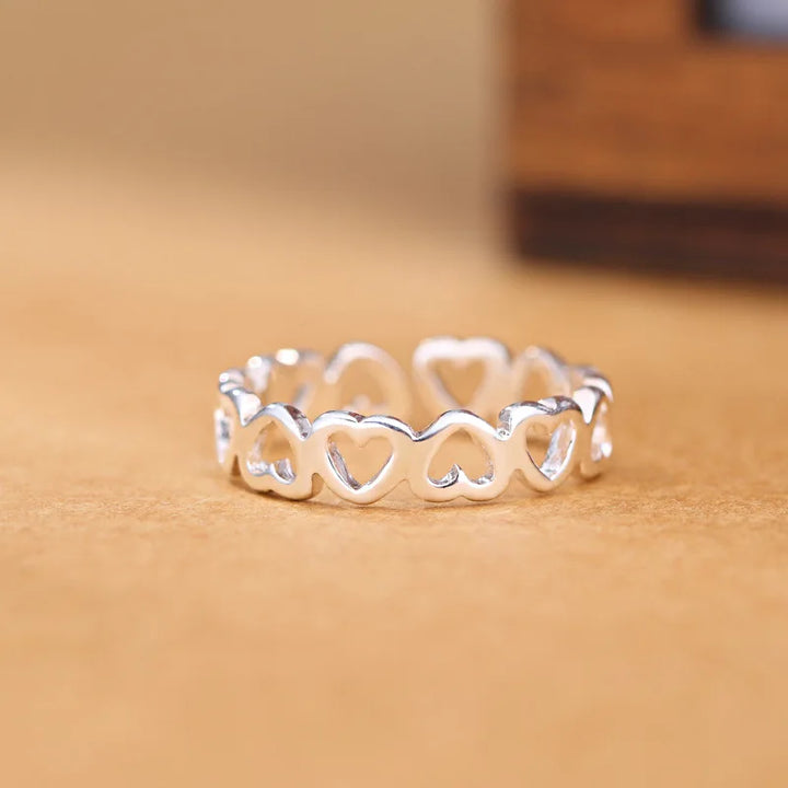 925 Sterling Silver Heart Adjustable Rings For Women Engagement Wedding Luxury Jewelry Accessories Jewellery - Vogue Vista UK