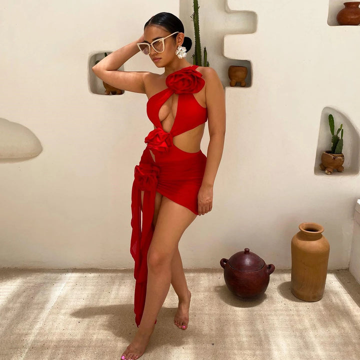 2025 Red Flower Swimsuit With Cover Up Desire Swim Suit Luxury Women Swimwear Sexy Hollow Bikini Beachwear Bodysuit Bathingsuit - Vogue Vista UK