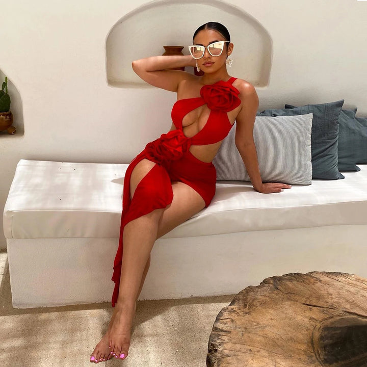 2025 Red Flower Swimsuit With Cover Up Desire Swim Suit Luxury Women Swimwear Sexy Hollow Bikini Beachwear Bodysuit Bathingsuit - Vogue Vista UK