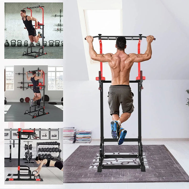 Power Tower Pull Up Bar Strength Bodybuilding Standing 200kg Workout Equipments Ultra-functional Dip Station Home Fitness - Vogue Vista UK