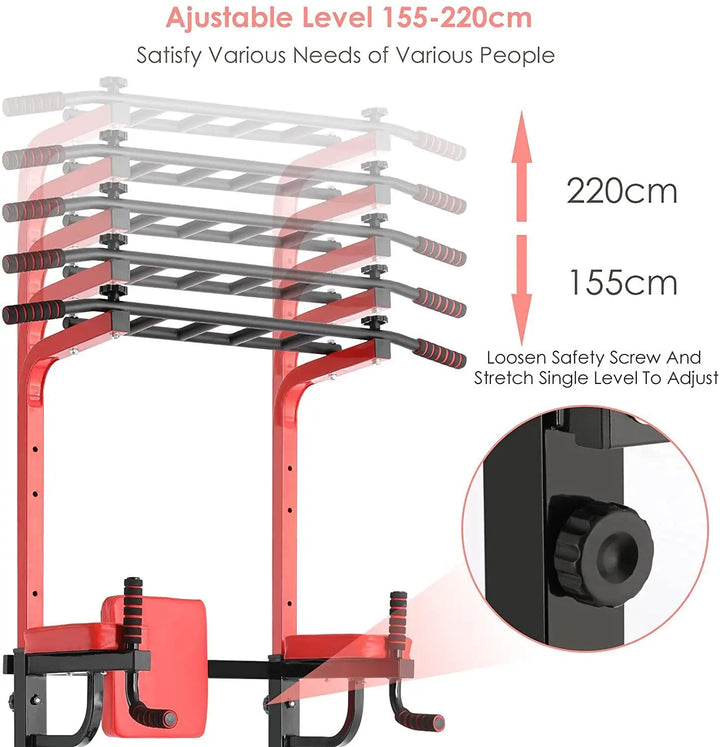 Power Tower Pull Up Bar Strength Bodybuilding Standing 200kg Workout Equipments Ultra-functional Dip Station Home Fitness - Vogue Vista UK