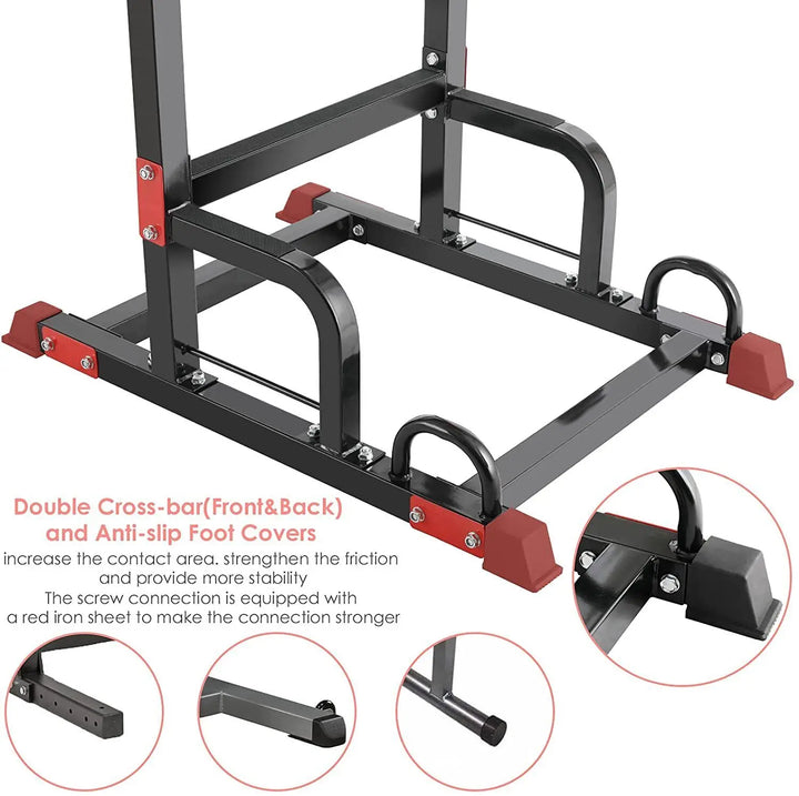 Power Tower Pull Up Bar Strength Bodybuilding Standing 200kg Workout Equipments Ultra-functional Dip Station Home Fitness - Vogue Vista UK