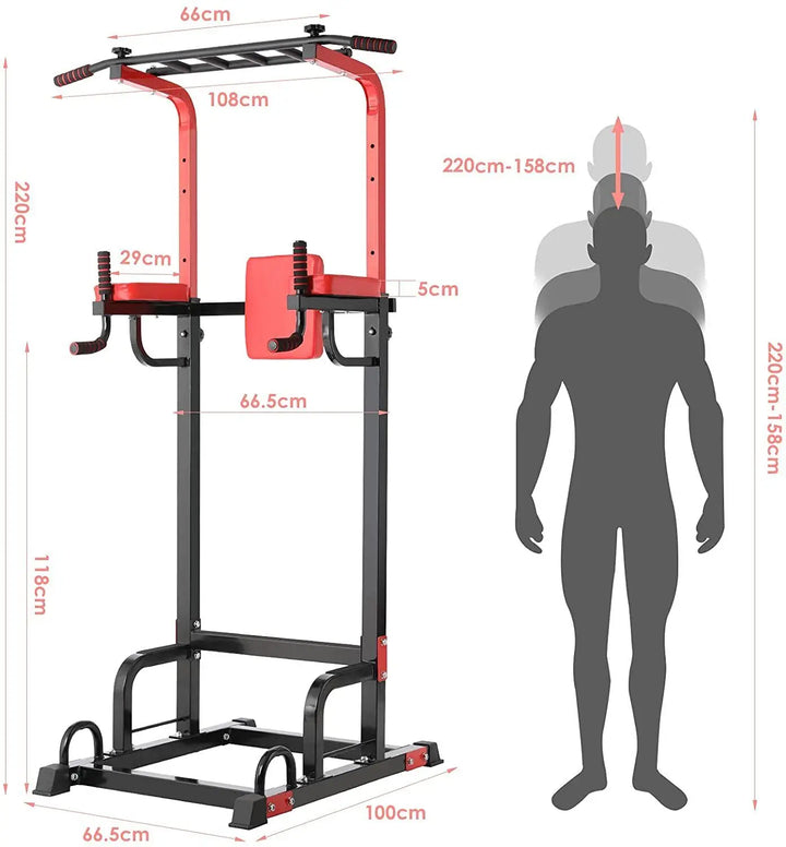 Power Tower Pull Up Bar Strength Bodybuilding Standing 200kg Workout Equipments Ultra-functional Dip Station Home Fitness - Vogue Vista UK