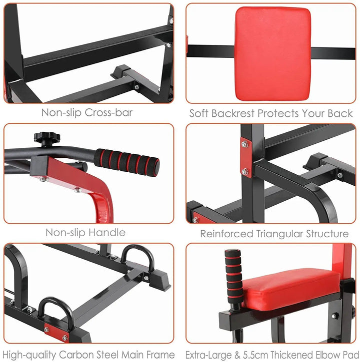 Power Tower Pull Up Bar Strength Bodybuilding Standing 200kg Workout Equipments Ultra-functional Dip Station Home Fitness - Vogue Vista UK