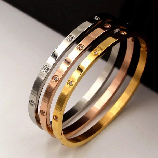 Gold Plating Lover Bracelets&Bangles for Women Rose Gold Color Stainless Steel Charming CZ Cuff Bracelet Luxury Jewellery Gifts - Vogue Vista UK