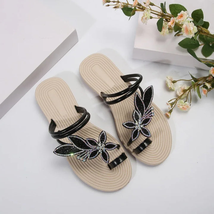 Glitter Slippers Women Summer Sandals 2025 Fashion Bling Female Butterfly Flops Beach Diamond Flat Shoes Outdoor Sandals - Vogue Vista UK