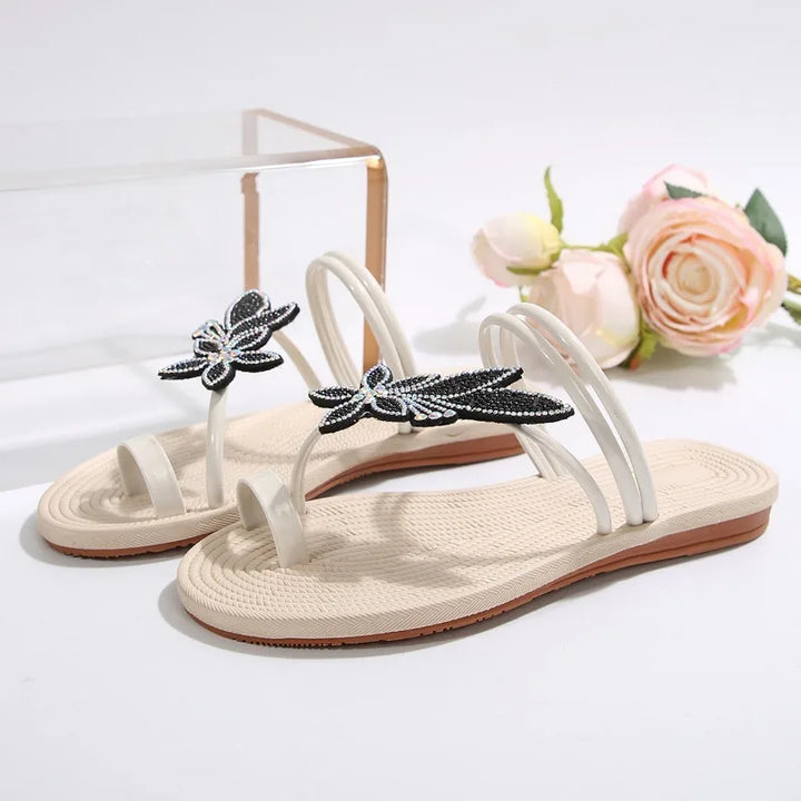 Glitter Slippers Women Summer Sandals 2025 Fashion Bling Female Butterfly Flops Beach Diamond Flat Shoes Outdoor Sandals - Vogue Vista UK