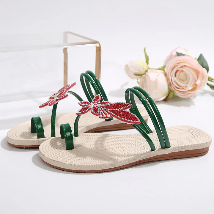 Glitter Slippers Women Summer Sandals 2025 Fashion Bling Female Butterfly Flops Beach Diamond Flat Shoes Outdoor Sandals - Vogue Vista UK