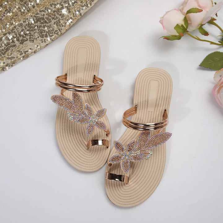 Glitter Slippers Women Summer Sandals 2025 Fashion Bling Female Butterfly Flops Beach Diamond Flat Shoes Outdoor Sandals - Vogue Vista UK