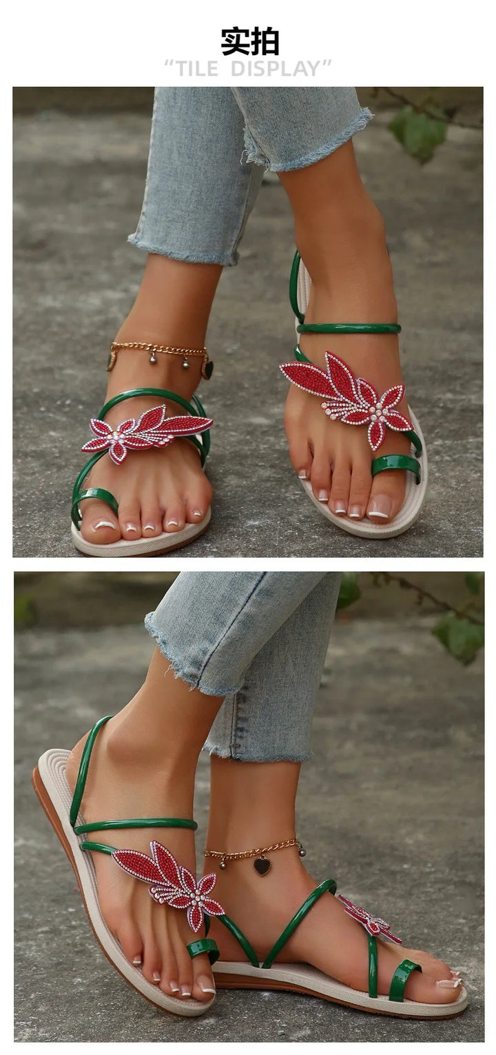 Glitter Slippers Women Summer Sandals 2025 Fashion Bling Female Butterfly Flops Beach Diamond Flat Shoes Outdoor Sandals - Vogue Vista UK