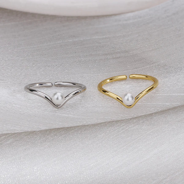 925 Sterling Silver V-shaped Pearl Adjustable Rings For Women Luxury Jewelry Wedding Accessories Jewellery Argent 925 - Vogue Vista UK