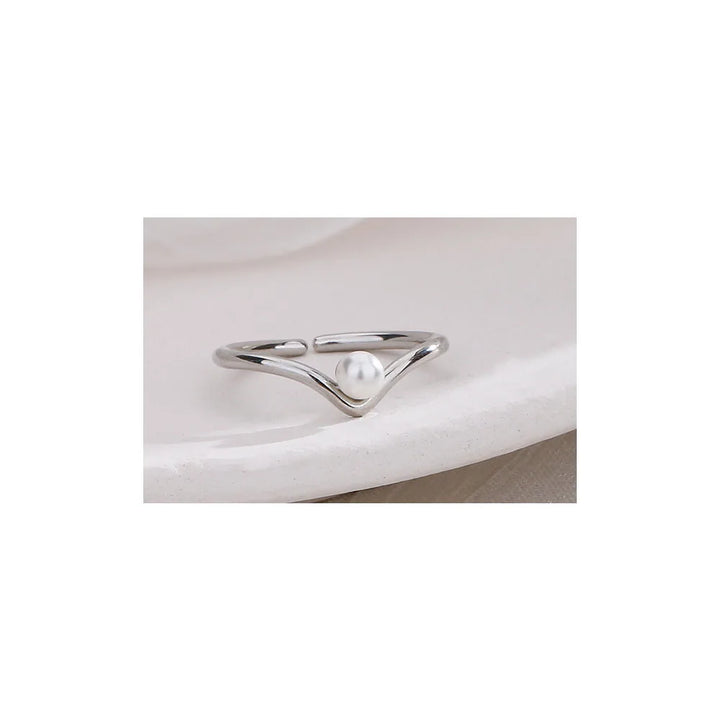 925 Sterling Silver V-shaped Pearl Adjustable Rings For Women Luxury Jewelry Wedding Accessories Jewellery Argent 925 - Vogue Vista UK