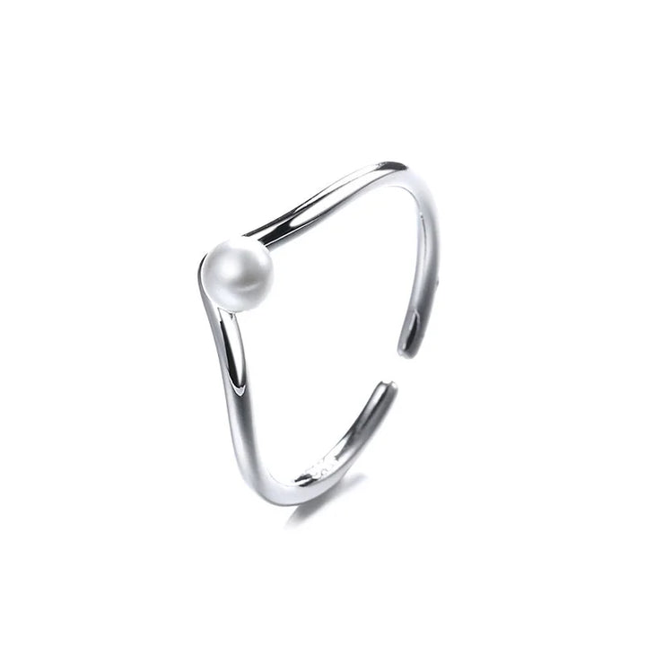 925 Sterling Silver V-shaped Pearl Adjustable Rings For Women Luxury Jewelry Wedding Accessories Jewellery Argent 925 - Vogue Vista UK