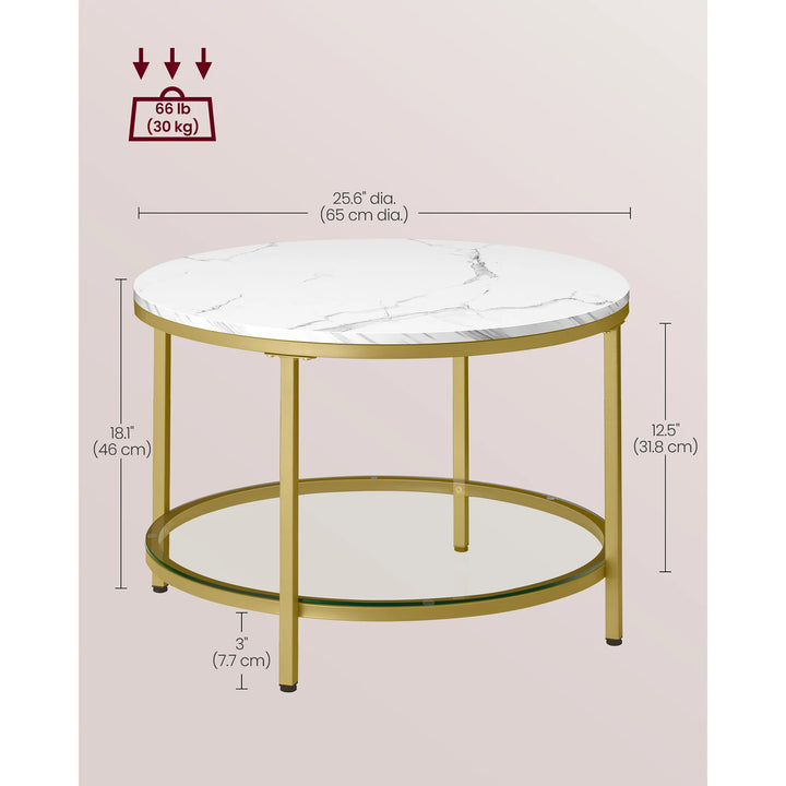 VASAGLE Coffee Table, Living Room Table, Sofa Cocktail Table Faux Marble Round, Tempered Glass Storage Shelf - Vogue Vista UK