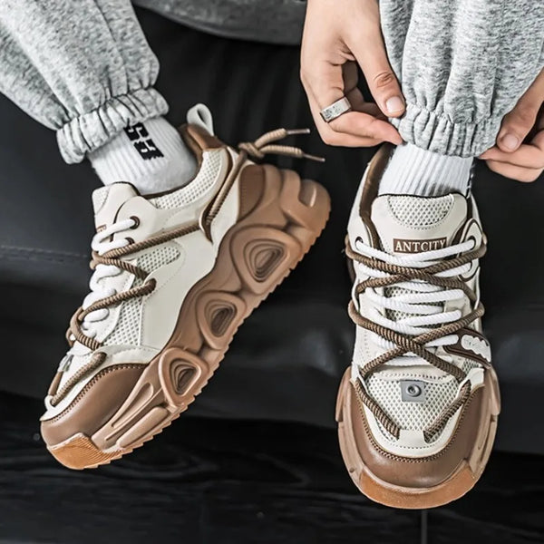 2025 Spring New Men Fashion Casual Sport Shoes Mesh Breathable Thick Sole Height Increasing Comfortable Non slip Chunky sneakers - Vogue Vista UK